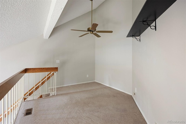 13873 E Lehigh Ave Unit B, Aurora, CO 80014 - carpeted spare room featuring ceiling fan, a textured ceiling, and vaulted ceiling