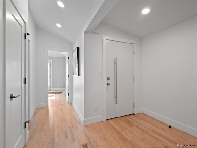 3049 S Vine St, Denver, CO 80210 - corridor featuring lofted ceiling, light wood-style floors, recessed lighting, and baseboards