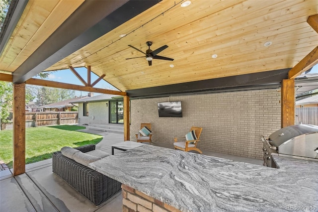 3049 S Vine St, Denver, CO 80210 - view of patio featuring a ceiling fan, exterior kitchen, and grilling area