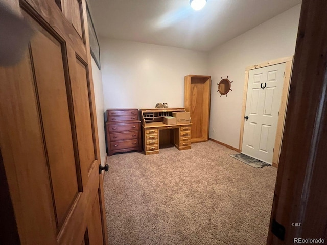 home office with light carpet