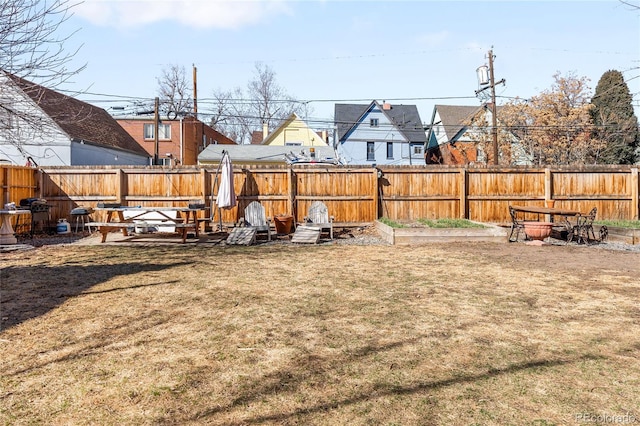 view of yard featuring a fenced backyard