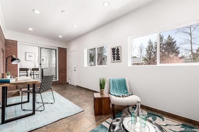 home office with recessed lighting and baseboards