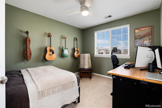 4963 Collingswood Dr, Highlands Ranch, CO 80130 - bedroom with light carpet, an office area, baseboards, and a ceiling fan