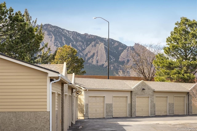 garage with a mountain view