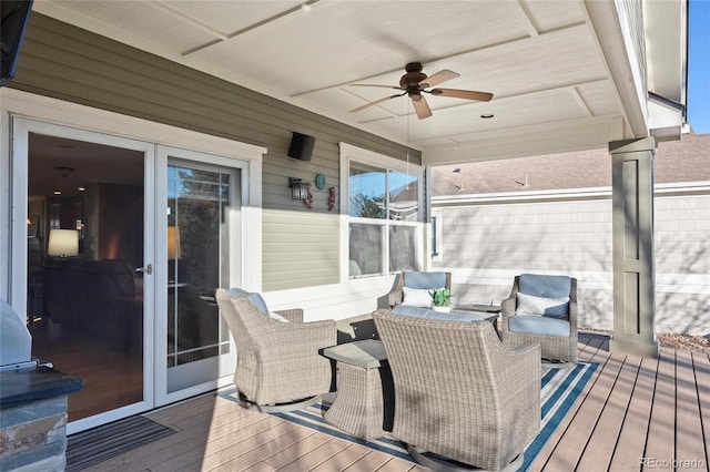 wooden terrace with ceiling fan