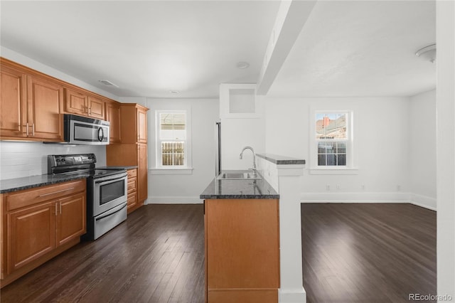 kitchen featuring sink, stainless steel appliances, a healthy amount of sunlight, and backsplash