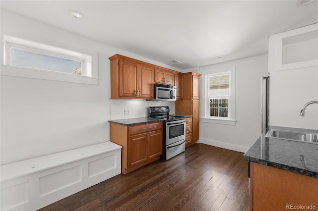 kitchen with backsplash, sink, a wealth of natural light, and appliances with stainless steel finishes