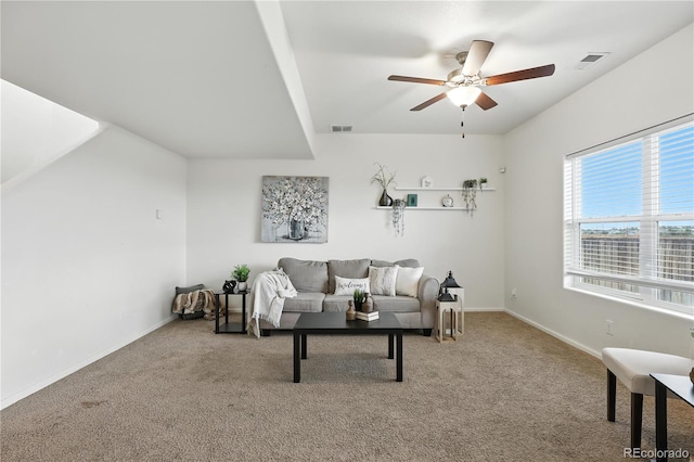 9723 Borderpine Way, Colorado Springs, CO 80925 - living area featuring a ceiling fan and carpet