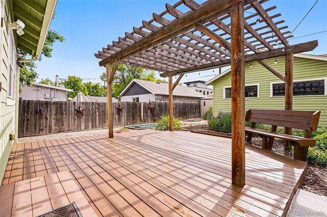 3321 Stuart St, Denver, CO 80212 - wooden terrace featuring a pergola and a fenced backyard