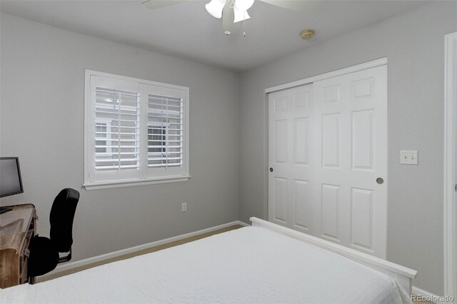 15372 E 117th Ave, Commerce City, CO 80022 - bedroom with a closet, baseboards, a ceiling fan, and an office area