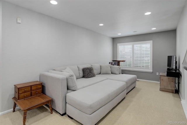 15372 E 117th Ave, Commerce City, CO 80022 - living room with light colored carpet, recessed lighting, and baseboards