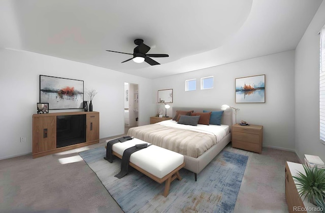 3869 N Shawnee St, Aurora, CO 80019 - bedroom with light carpet and ceiling fan