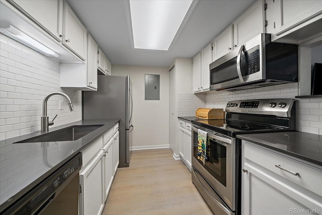 8335 Fairmount Dr Unit 2-105, Denver, CO 80247 - kitchen with appliances with stainless steel finishes, a sink, backsplash, and electric panel