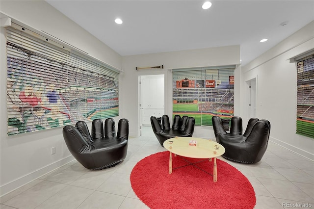 living room featuring light tile patterned floors