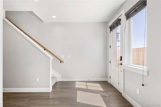 3820 N Olive St Unit 2, Denver, CO 80207 - entrance foyer featuring stairs, wood finished floors, and recessed lighting