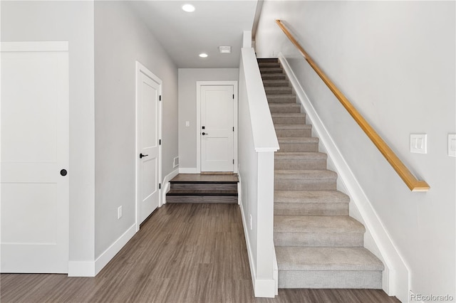 3820 N Olive St Unit 2, Denver, CO 80207 - staircase featuring recessed lighting and wood finished floors