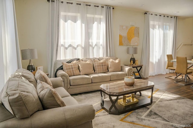 living area with wood finished floors