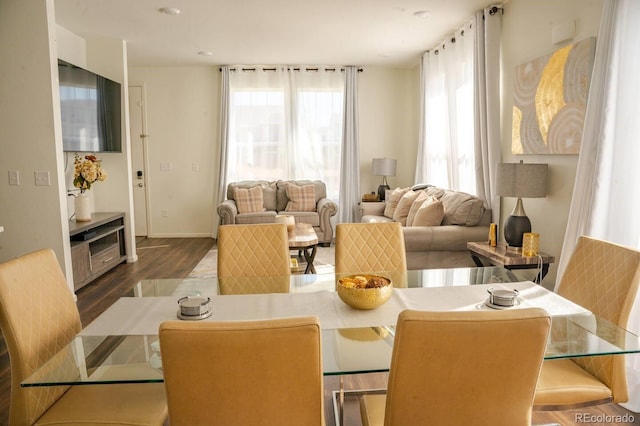 dining space with wood finished floors