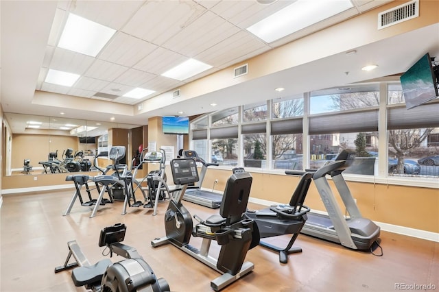 workout area with a drop ceiling