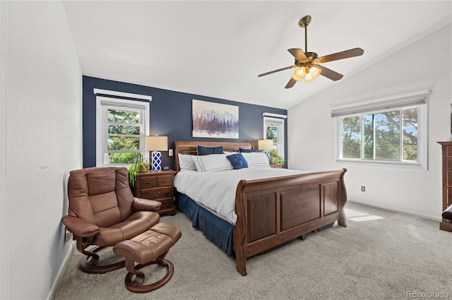 17815 Saddlewood, Monument, CO 80132 - bedroom featuring light carpet, lofted ceiling, and ceiling fan