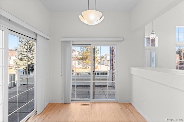 doorway to outside featuring light wood-type flooring