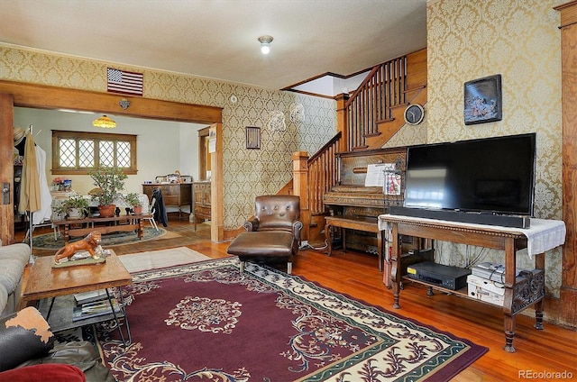 living room with hardwood / wood-style floors