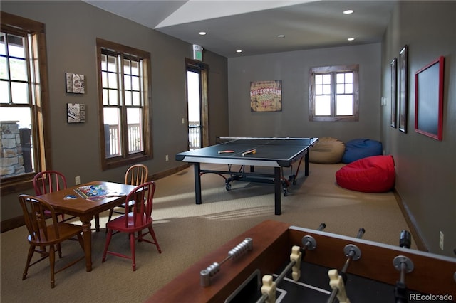 playroom featuring a healthy amount of sunlight and carpet floors