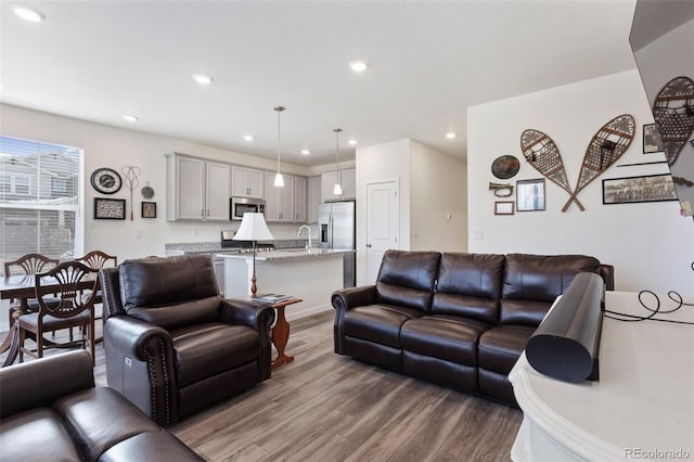 living area featuring recessed lighting and wood finished floors