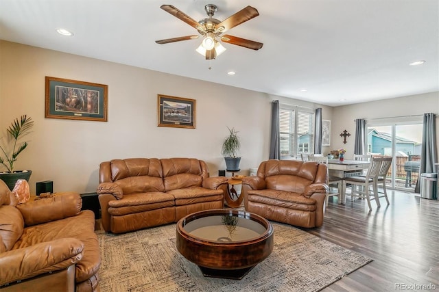 304 S 2nd Ave, Deer Trail, CO 80105 - living area featuring a ceiling fan, light wood-style floors, and recessed lighting