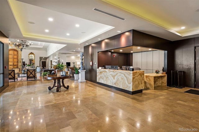 reception with an inviting chandelier