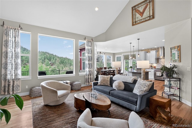 31189 Manitoba Dr, Evergreen, CO 80439 - living area with light wood finished floors, recessed lighting, and high vaulted ceiling