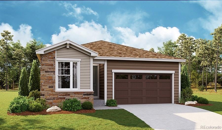 view of front of house with a front lawn and a garage