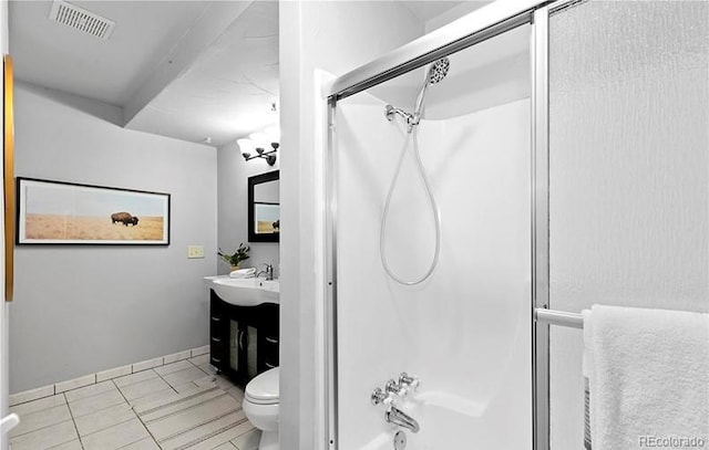 full bathroom with vanity, toilet, tile patterned floors, and shower / bath combination with glass door