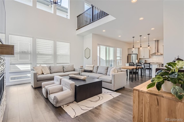 living room featuring light wood-type flooring