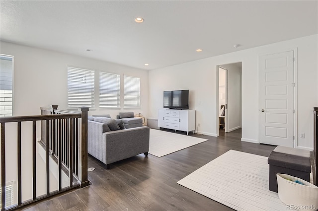 living room with dark hardwood / wood-style floors