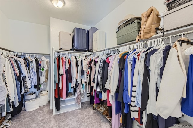 walk in closet with carpet