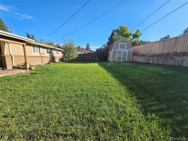 view of yard with a shed