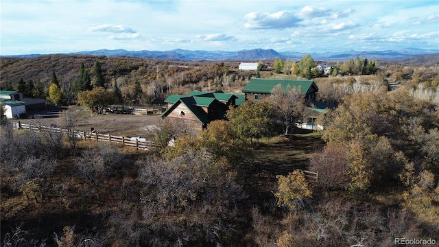 birds eye view of property with a mountain view and a rural view