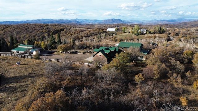 bird's eye view featuring a mountain view and a rural view