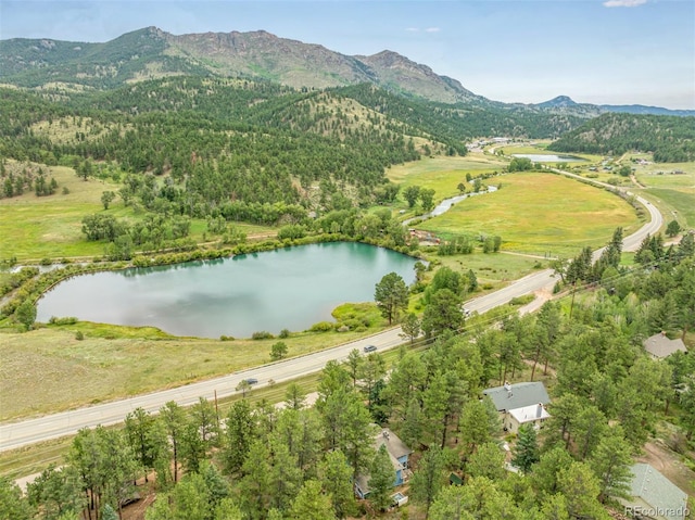 aerial view with a water and mountain view