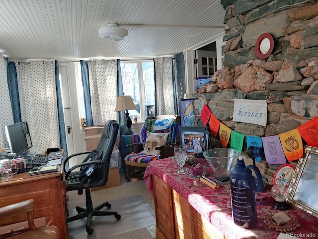 view of carpeted home office