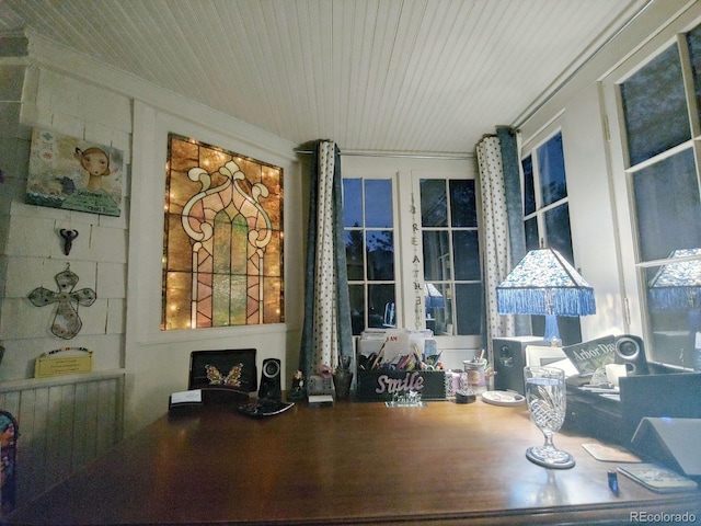 56216 US Highway 285, Shawnee, CO 80475 - office featuring ornamental molding, wood ceiling, and plenty of natural light