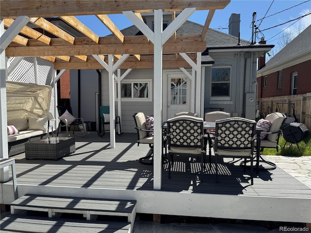 613 S Logan St, Denver, CO 80209 - view of patio featuring outdoor dining area, a wooden deck, and a pergola