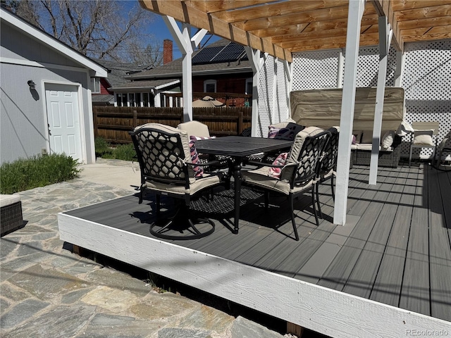 613 S Logan St, Denver, CO 80209 - deck featuring outdoor dining space, a pergola, and a jacuzzi