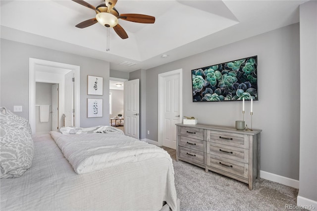 11674 Newton St, Westminster, CO 80031 - bedroom with light carpet, a raised ceiling, and ceiling fan
