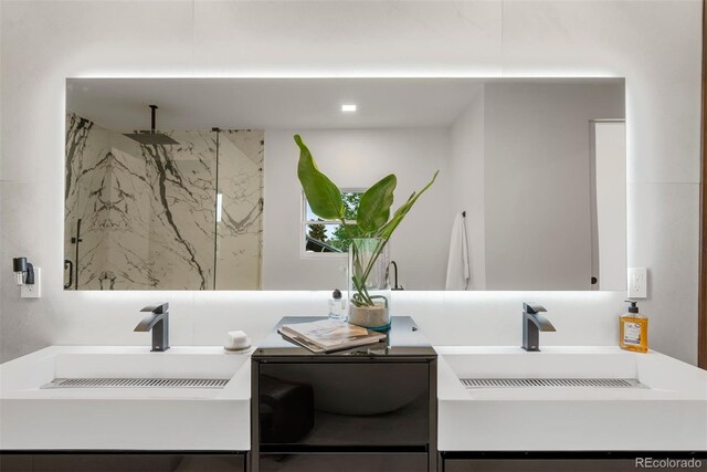 1518 S Columbine St, Denver, CO 80210 - bathroom with vanity and a marble finish shower