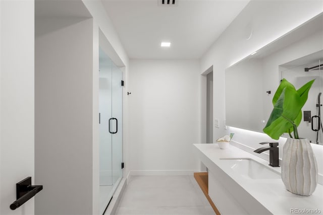 1518 S Columbine St, Denver, CO 80210 - full bathroom featuring vanity, a stall shower, and baseboards