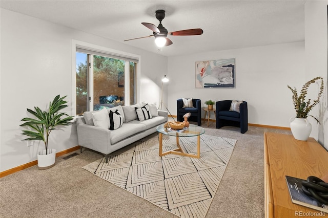 3458 S Norfolk Way, Aurora, CO 80013 - carpeted living room featuring ceiling fan and baseboards