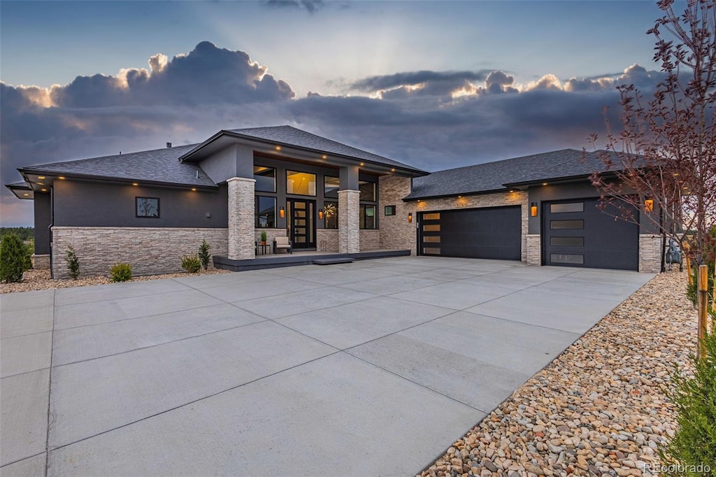 prairie-style house with a garage