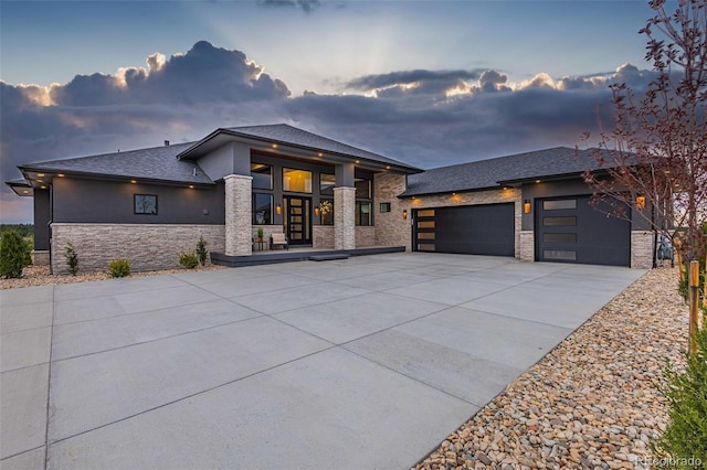 prairie-style house with a garage